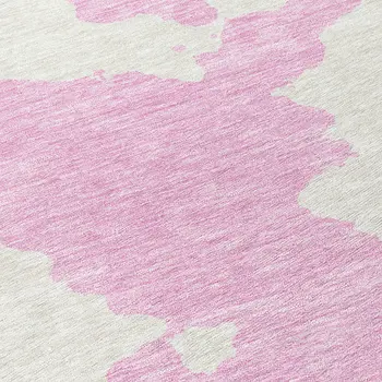 8' Pink And Ivory Round Abstract Washable Indoor Outdoor Area Rug