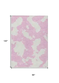 8' X 10' Pink And Ivory Abstract Washable Indoor Outdoor Area Rug