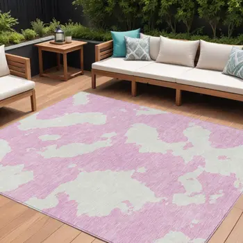 8' X 10' Pink And Ivory Abstract Washable Indoor Outdoor Area Rug