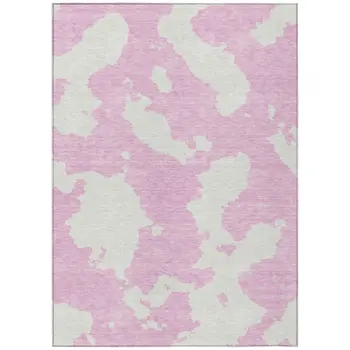8' X 10' Pink And Ivory Abstract Washable Indoor Outdoor Area Rug