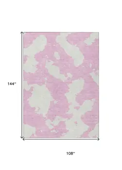 9' X 12' Pink And Ivory Abstract Washable Indoor Outdoor Area Rug