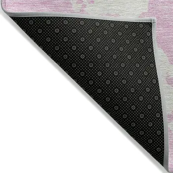 9' X 12' Pink And Ivory Abstract Washable Indoor Outdoor Area Rug