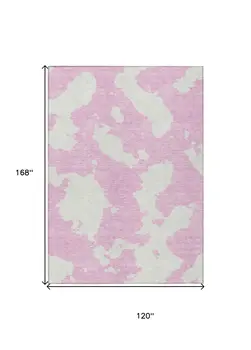10' X 14' Pink And Ivory Abstract Washable Indoor Outdoor Area Rug