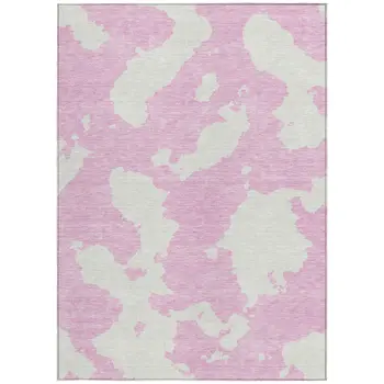 10' X 14' Pink And Ivory Abstract Washable Indoor Outdoor Area Rug