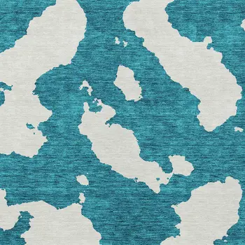 3' X 5' Teal Blue And Ivory Abstract Washable Indoor Outdoor Area Rug