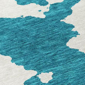 3' X 5' Teal Blue And Ivory Abstract Washable Indoor Outdoor Area Rug
