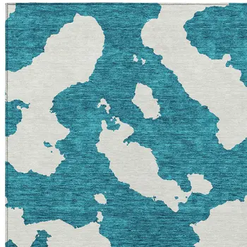5' X 8' Teal Blue And Ivory Abstract Washable Indoor Outdoor Area Rug