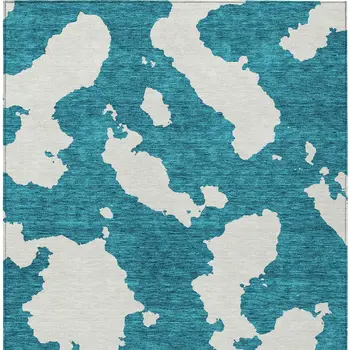 8' X 10' Teal Blue And Ivory Abstract Washable Indoor Outdoor Area Rug