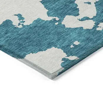 8' X 10' Teal Blue And Ivory Abstract Washable Indoor Outdoor Area Rug