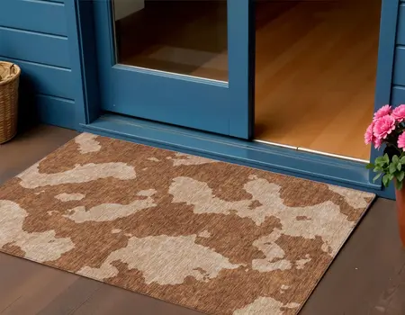 3' X 5' Terra Cotta And Rust Abstract Washable Indoor Outdoor Area Rug