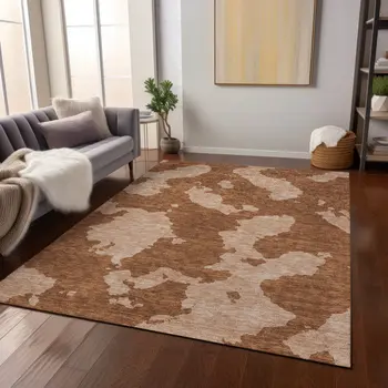 3' X 5' Terra Cotta And Rust Abstract Washable Indoor Outdoor Area Rug