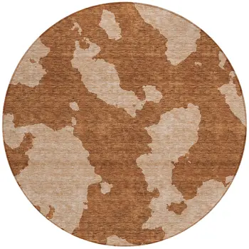 8' Terra Cotta And Rust Round Abstract Washable Indoor Outdoor Area Rug