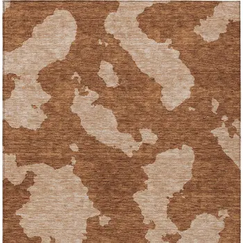 9' X 12' Terra Cotta And Rust Abstract Washable Indoor Outdoor Area Rug