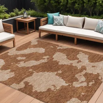 9' X 12' Terra Cotta And Rust Abstract Washable Indoor Outdoor Area Rug
