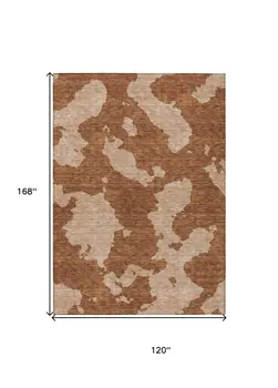 10' X 14' Terra Cotta And Rust Abstract Washable Indoor Outdoor Area Rug
