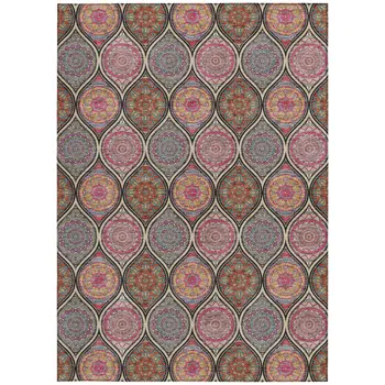 8' X 10' Black Pink And Orange Floral Medallion Washable Indoor Outdoor Area Rug
