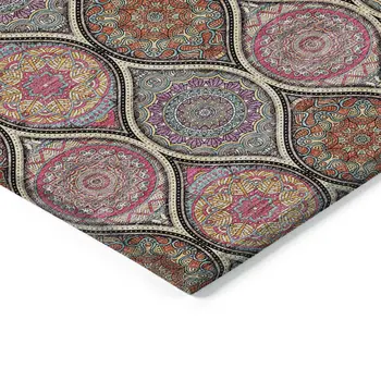 8' X 10' Black Pink And Orange Floral Medallion Washable Indoor Outdoor Area Rug