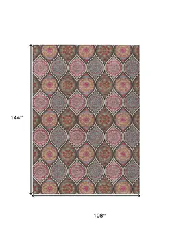 9' X 12' Black Pink And Orange Floral Medallion Washable Indoor Outdoor Area Rug