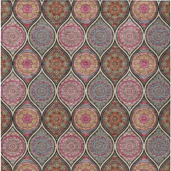 10' X 14' Black Pink And Orange Floral Medallion Washable Indoor Outdoor Area Rug