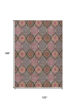 10' X 14' Black Pink And Orange Floral Medallion Washable Indoor Outdoor Area Rug