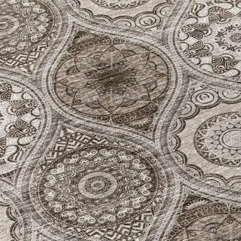 8' Khaki Ivory And Taupe Round Floral Medallion Washable Indoor Outdoor Area Rug