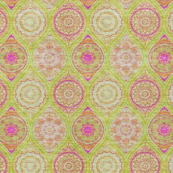 5' X 8' Lime Green Pink And Ivory Floral Medallion Washable Indoor Outdoor Area Rug