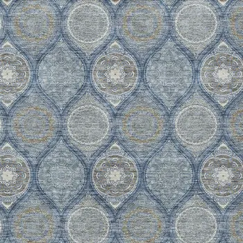 5' X 8' Navy Blue Ivory And Taupe Floral Medallion Washable Indoor Outdoor Area Rug