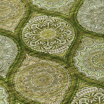 5' X 8' Olive Green Gold And Ivory Floral Medallion Washable Indoor Outdoor Area Rug