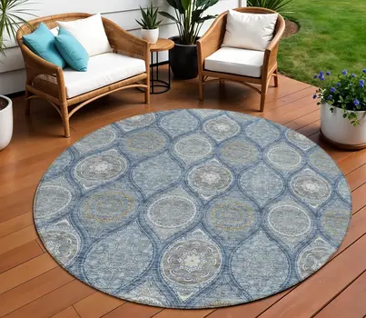8' X 10' Olive Green Gold And Ivory Floral Medallion Washable Indoor Outdoor Area Rug