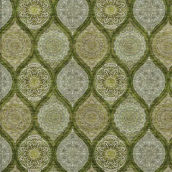 8' X 10' Olive Green Gold And Ivory Floral Medallion Washable Indoor Outdoor Area Rug