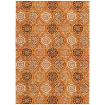 5' X 8' Orange Ivory And Gray Floral Medallion Washable Indoor Outdoor Area Rug