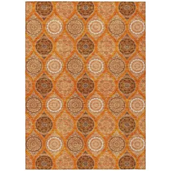 5' X 8' Orange Ivory And Gray Floral Medallion Washable Indoor Outdoor Area Rug