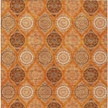 5' X 8' Orange Ivory And Gray Floral Medallion Washable Indoor Outdoor Area Rug