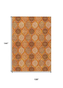 9' X 12' Orange Ivory And Gray Floral Medallion Washable Indoor Outdoor Area Rug