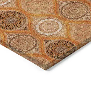 10' X 14' Orange Ivory And Gray Floral Medallion Washable Indoor Outdoor Area Rug