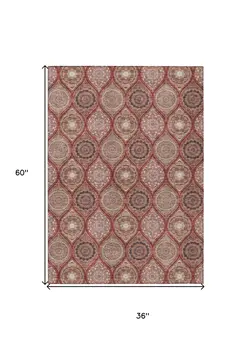 3' X 5' Orange Beige And Gray Floral Medallion Washable Indoor Outdoor Area Rug