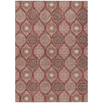 5' X 8' Orange Beige And Gray Floral Medallion Washable Indoor Outdoor Area Rug