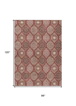 8' X 10' Orange Beige And Gray Floral Medallion Washable Indoor Outdoor Area Rug