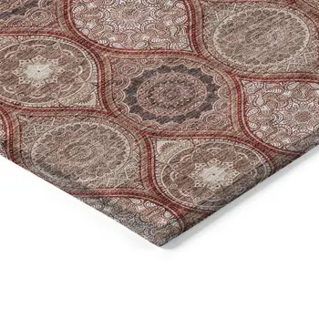 9' X 12' Orange Beige And Gray Floral Medallion Washable Indoor Outdoor Area Rug