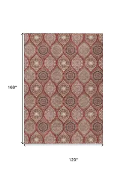 10' X 14' Orange Beige And Gray Floral Medallion Washable Indoor Outdoor Area Rug