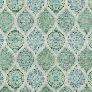 3' X 5' Sage Ivory And Teal Blue Floral Medallion Washable Indoor Outdoor Area Rug