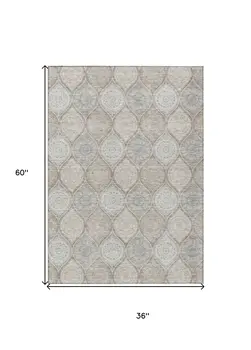 3' X 5' Taupe Beige And Khaki Floral Medallion Washable Indoor Outdoor Area Rug