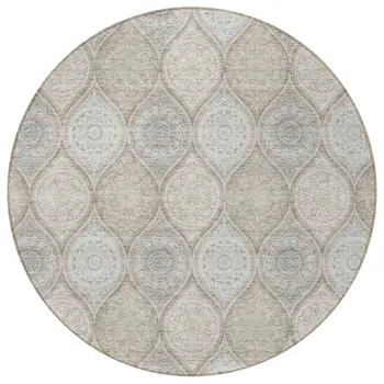 8' Taupe Beige And Khaki Round Floral Medallion Washable Indoor Outdoor Area Rug