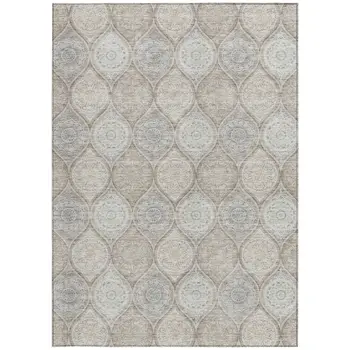 8' X 10' Taupe Beige And Khaki Floral Medallion Washable Indoor Outdoor Area Rug