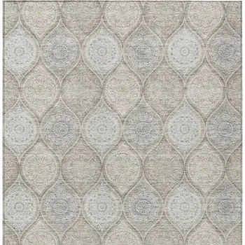 8' X 10' Taupe Beige And Khaki Floral Medallion Washable Indoor Outdoor Area Rug