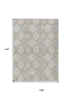 9' X 12' Taupe Beige And Khaki Floral Medallion Washable Indoor Outdoor Area Rug