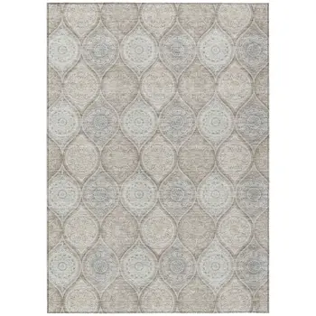 9' X 12' Taupe Beige And Khaki Floral Medallion Washable Indoor Outdoor Area Rug