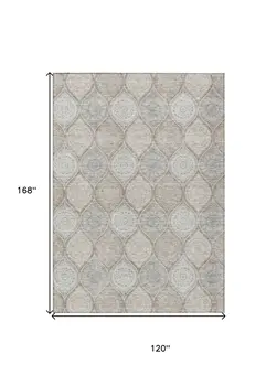 10' X 14' Taupe Beige And Khaki Floral Medallion Washable Indoor Outdoor Area Rug