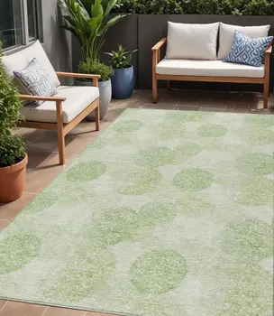 5' X 8' Sage Fern Green And Ivory Polka Dot Washable Indoor Outdoor Area Rug