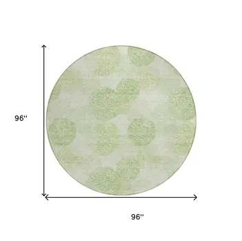 8' Sage Fern Green And Ivory Round Polka Dot Washable Indoor Outdoor Area Rug